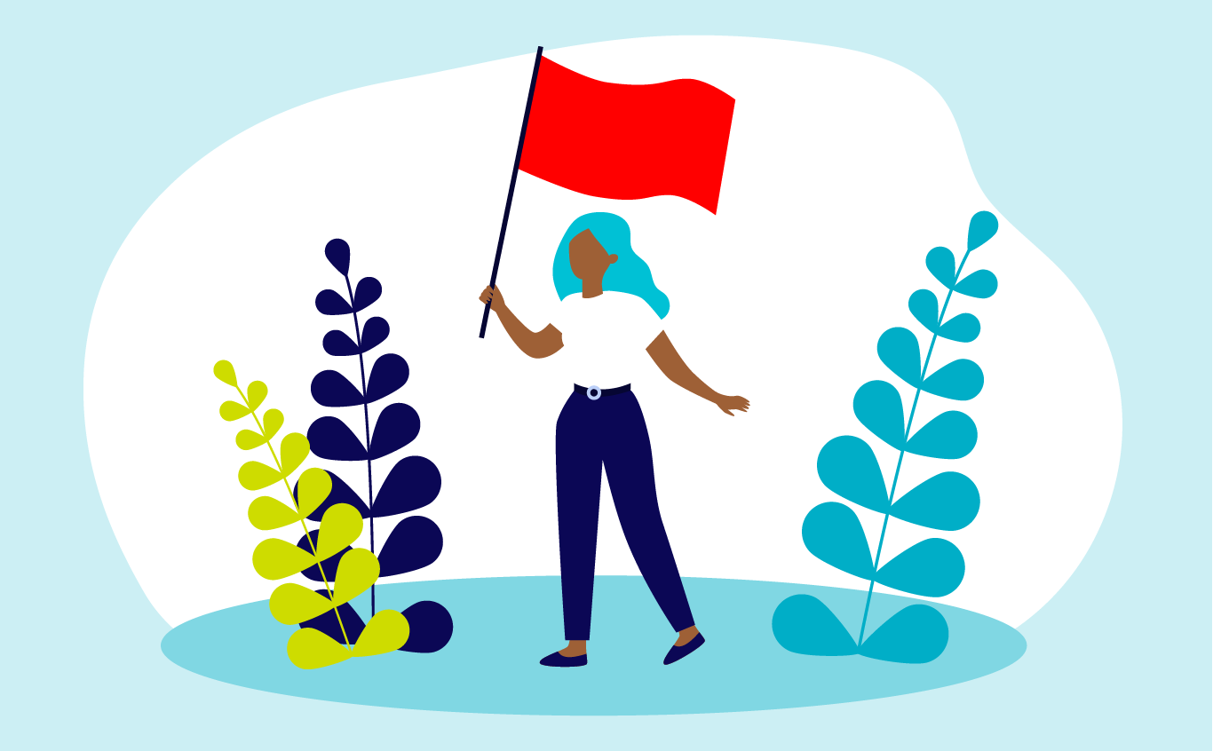 Illustration of person waving red flag